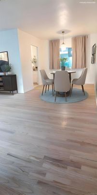 Dining room, Interior, Pendant Lights, Wood Texture Flooring