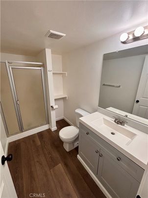 Bathroom, Glass Shower, Interior, Wood Texture Flooring