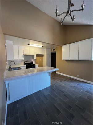 Chandelier, Interior, Kitchen, Stainless Steel Appliances, Wood Texture Flooring