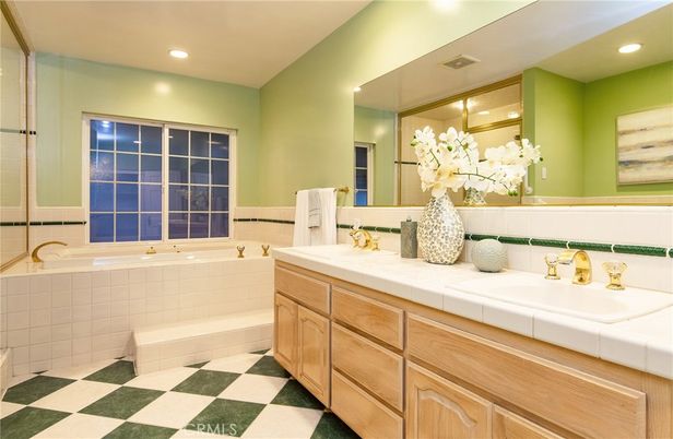 Bathroom, Dual Sink Vanities, Interior, Recessed Lighting, Tile Countertops
