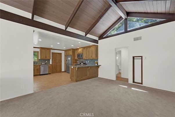 Empty room, Interior, Kitchen, Recessed Lighting, Wooden Beams, Wooden Ceilings