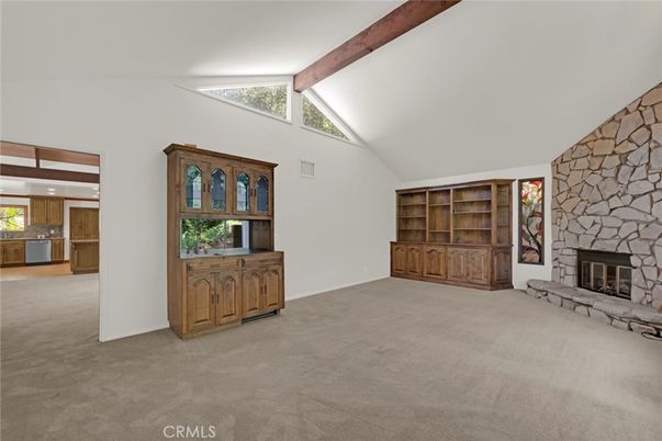 Empty room, Fireplace, Interior, Stone Walls, Wooden Beams