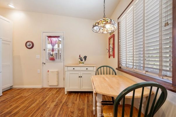 Dining room, Interior, Pendant Lights, Recessed Lighting, Wood Texture Flooring