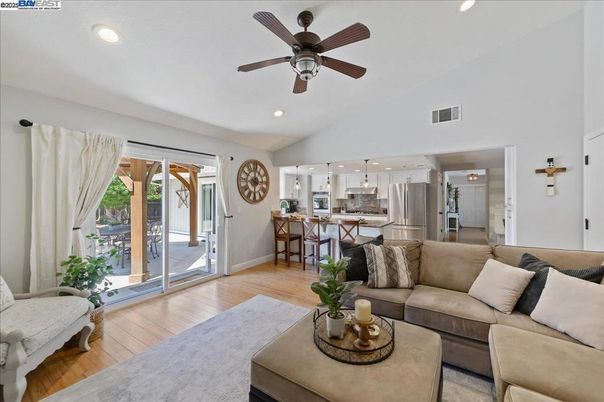 Interior, Kitchen, Living room, Recessed Lighting, Stainless Steel Appliances, Wood Texture Flooring
