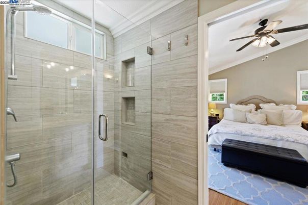 Bathroom, Bedroom, Glass Shower, Interior, Wood Texture Flooring
