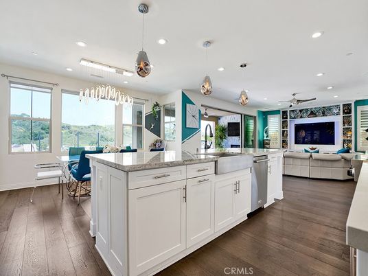 Dining room, Interior, Kitchen, Living room, Pendant Lights, Recessed Lighting, Wood Texture Flooring
