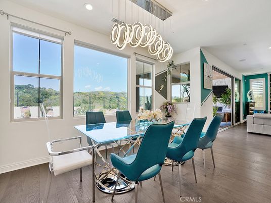 Dining room, Interior, Pendant Lights, Recessed Lighting, Wood Texture Flooring