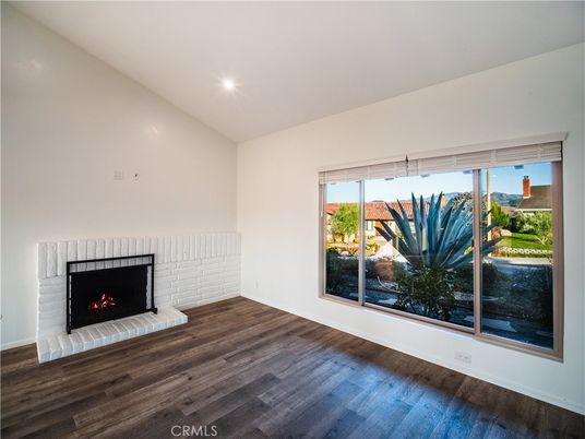 Empty room, Fireplace, Interior, Recessed Lighting, Wood Texture Flooring
