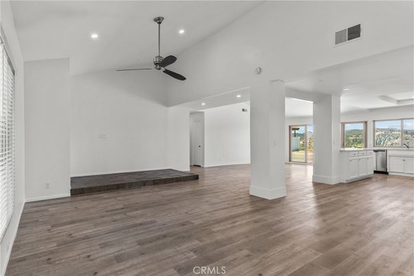 Empty room, Interior, Kitchen, Recessed Lighting, Wood Texture Flooring