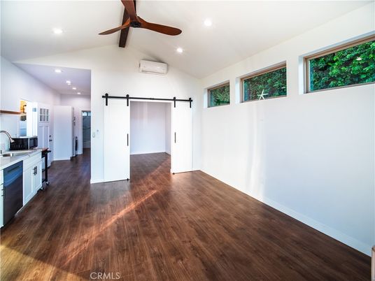 Empty room, Interior, Kitchen, Recessed Lighting, Wood Texture Flooring