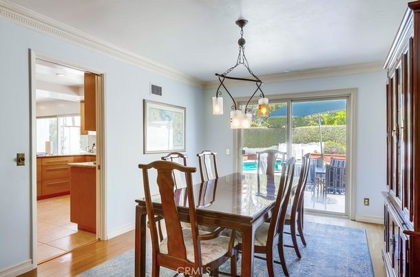 Dining room, Interior, Pendant Lights, Wood Texture Flooring