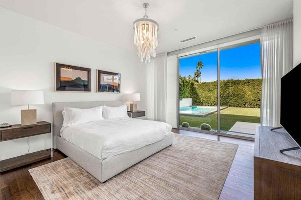 Bedroom, Chandelier, Interior, Wood Texture Flooring