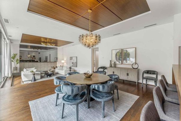 Chandelier, Dining room, Interior, Living room, Wooden Ceilings, Wood Texture Flooring