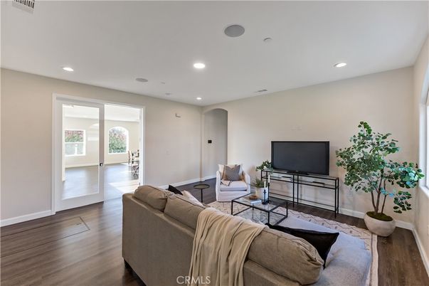 Interior, Living room, Recessed Lighting, Wood Texture Flooring