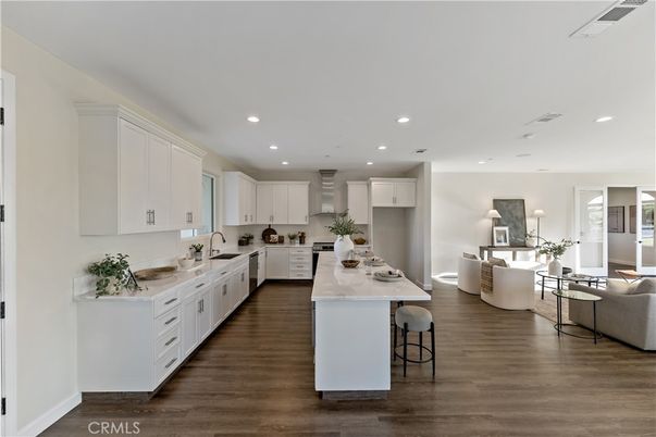 Interior, Kitchen, Living room, Recessed Lighting, Wood Texture Flooring