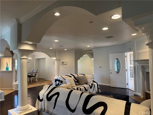 Fireplace, Interior, Recessed Lighting, Wood Texture Flooring