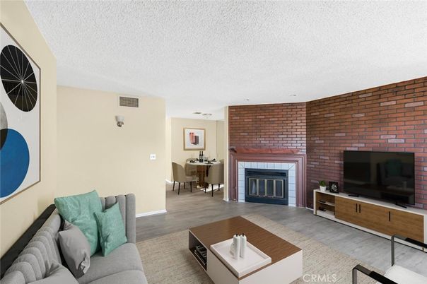 Dining room, Fireplace, Interior, Living room, Stone Walls, Wood Texture Flooring