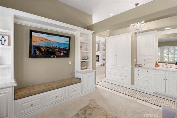 Bathroom, Chandelier, Dual Sink Vanities, Interior, Recessed Lighting