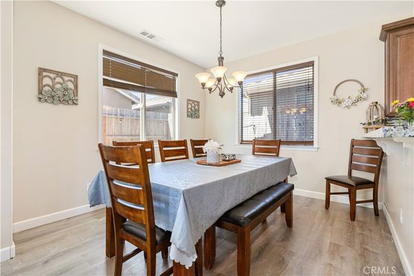 Chandelier, Dining room, Interior, Wood Texture Flooring