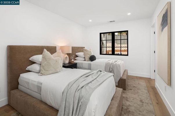 Bedroom, Interior, Recessed Lighting, Wood Texture Flooring