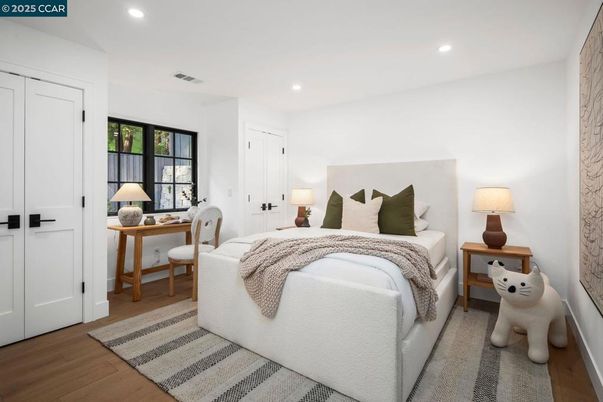 Bedroom, Home Office, Interior, Recessed Lighting, Wood Texture Flooring