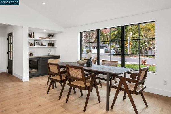 Dining room, Interior, Recessed Lighting, Wood Texture Flooring