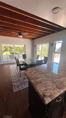 Dining room, Interior, Recessed Lighting, Wooden Beams, Wooden Ceilings, Wood Texture Flooring