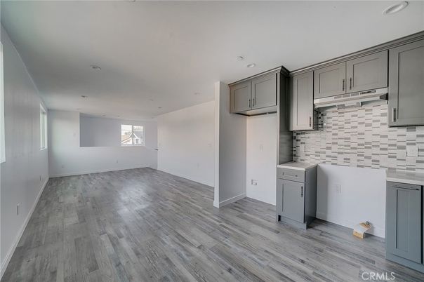 Empty room, Interior, Kitchen, Recessed Lighting, Wood Texture Flooring