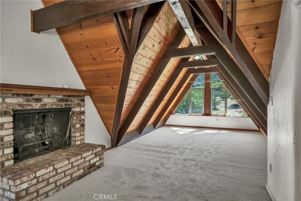 Empty room, Fireplace, Interior, Wooden Beams, Wooden Ceilings, Wooden Walls