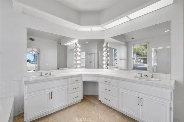 Bathroom, Dual Sink Vanities, Interior, Recessed Lighting, Tile Countertops