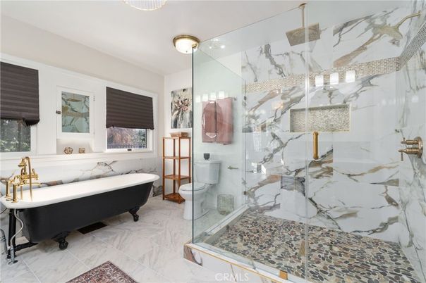Bathroom, Free Standing Baths, Glass Shower, Interior, Marble, Marble Walls
