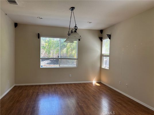 Empty room, Interior, Pendant Lights, Recessed Lighting, Wood Texture Flooring