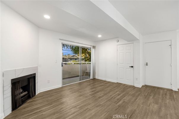 Empty room, Fireplace, Interior, Recessed Lighting, Wood Texture Flooring