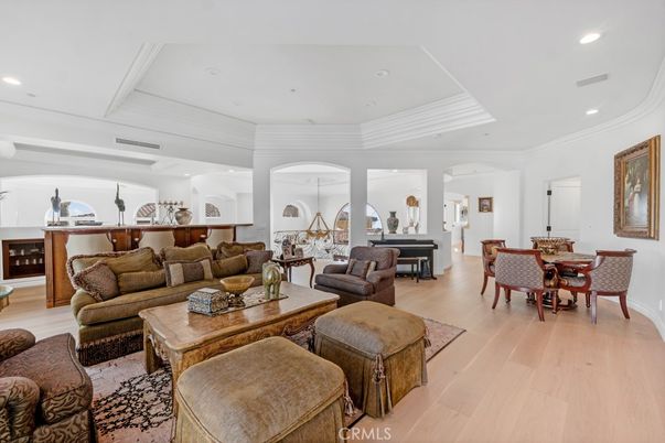 Dining room, Interior, Living room, Recessed Lighting, Wood Texture Flooring