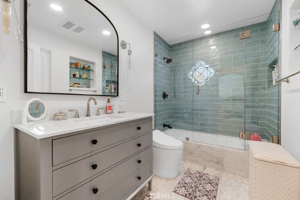 Bathroom, Glass Shower, Interior, Marble, Recessed Lighting
