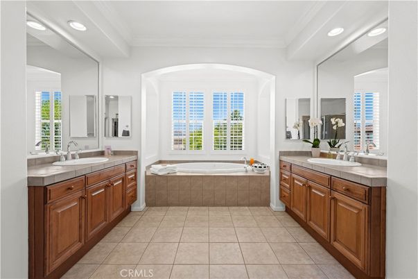 Bathroom, Dual Sink Vanities, Interior, Recessed Lighting, Tile Countertops