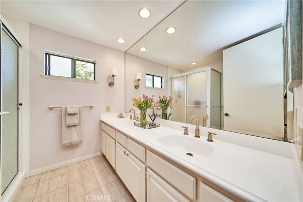 Bathroom, Dual Sink Vanities, Glass Shower, Interior, Recessed Lighting