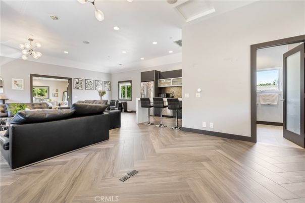 Interior, Kitchen, Living room, Pendant Lights, Recessed Lighting, Wood Texture Flooring