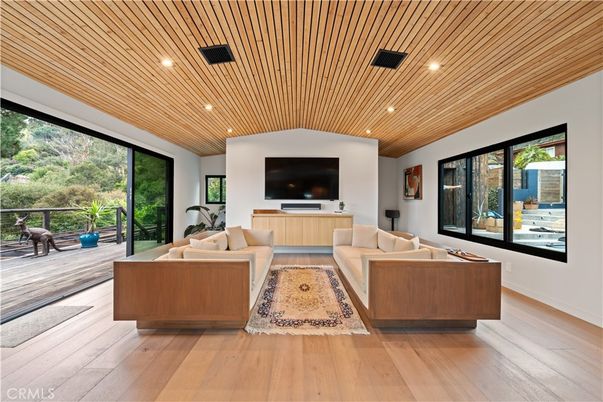 Interior, Living room, Recessed Lighting, Wooden Ceilings, Wood Texture Flooring