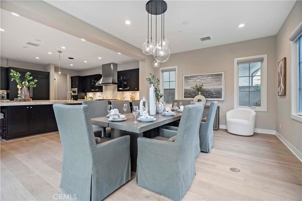 Dining room, Interior, Kitchen, Pendant Lights, Recessed Lighting, Wood Texture Flooring