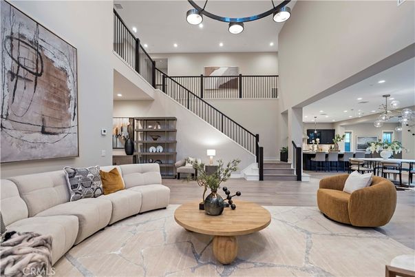 Dining room, Interior, Living room, Pendant Lights, Recessed Lighting, Wood Texture Flooring