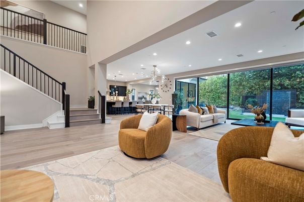 Chandelier, Dining room, Interior, Kitchen, Living room, Pendant Lights, Recessed Lighting, Wood Texture Flooring