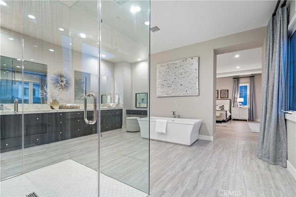 Bathroom, Dual Sink Vanities, Free Standing Baths, Glass Shower, Interior, Recessed Lighting