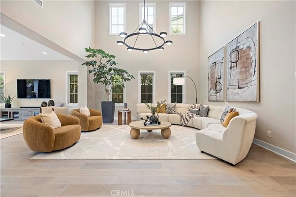 Chandelier, Interior, Living room, Pendant Lights, Recessed Lighting, Wood Texture Flooring