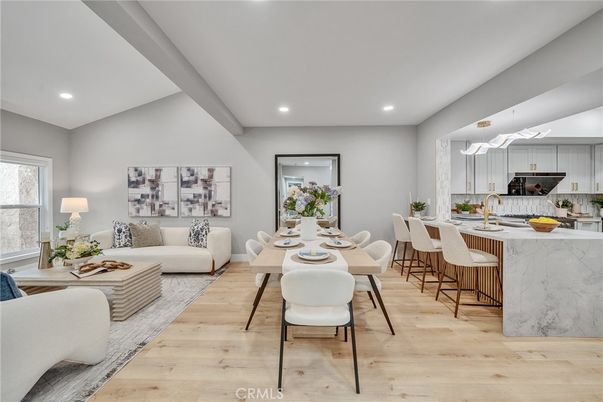 Dining room, Interior, Kitchen, Living room, Pendant Lights, Recessed Lighting, Wood Texture Flooring