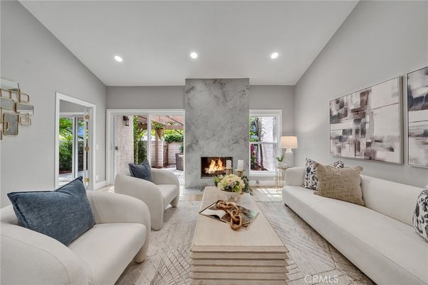 Fireplace, Interior, Living room, Marble Walls, Recessed Lighting