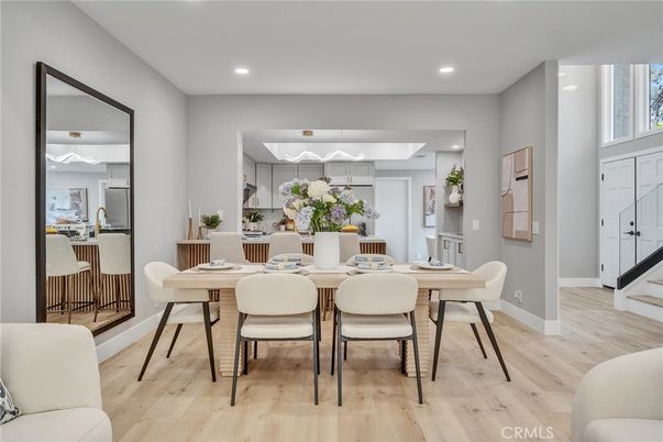 Dining room, Interior, Recessed Lighting, Wood Texture Flooring
