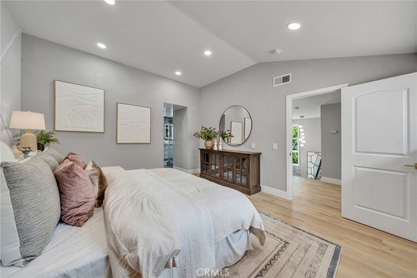 Bedroom, Interior, Recessed Lighting, Wood Texture Flooring