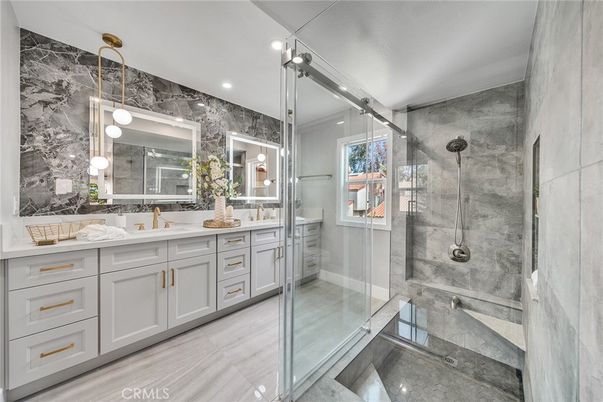 Bathroom, Dual Sink Vanities, Glass Shower, Interior, Recessed Lighting