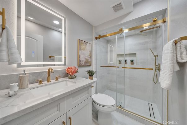Bathroom, Glass Shower, Interior, Recessed Lighting